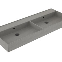 Wastafel 120 cm Edge Mat Beton Grijs dubbele wasbak zonder kraangat Keramiek ronde overloop