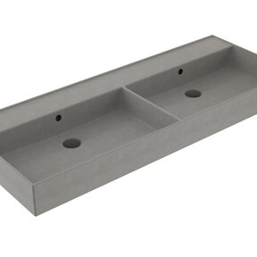 Wastafel 120 cm Edge Mat Beton Grijs dubbele wasbak zonder kraangat Keramiek ronde overloop