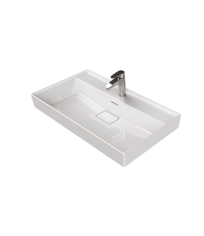 Aloni Keramische Wastafel 60x48x10 cm Sharp  Glans Wit met kraangat