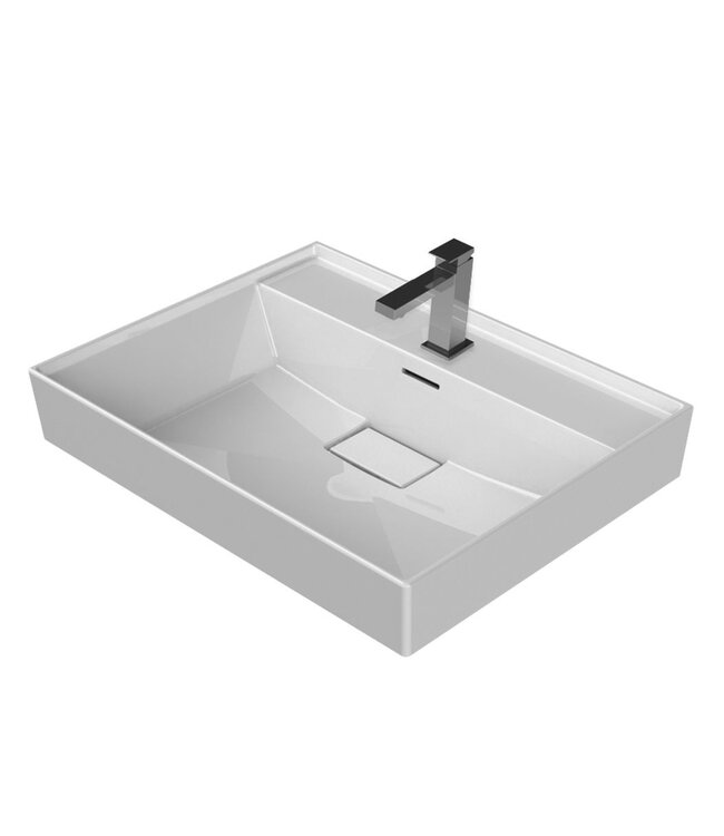 Aloni Keramische Wastafel 80x48x10 cm Sharp  Glans Wit met kraangat