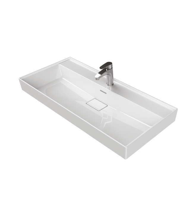 Aloni Keramische Wastafel 80x48x10 cm Sharp  Glans Wit met kraangat