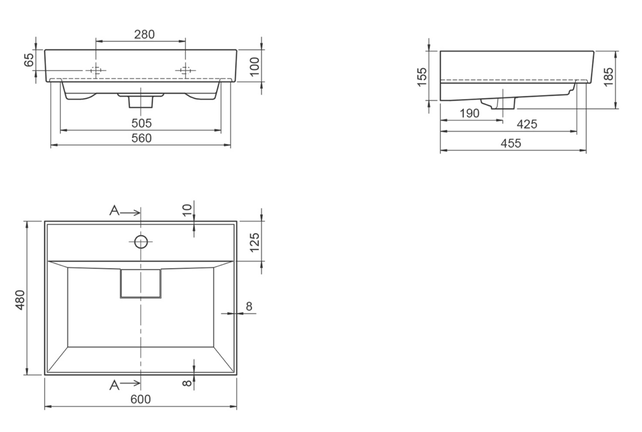 Aloni Keramische Wastafel 80x48x10 cm Sharp  Glans Wit met kraangat