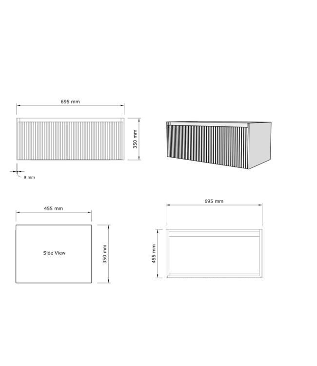 GLISS DESIGN Gliss Design Wastafelonderkast Ribbelfront Zwart Veneer 70 cm 1 lade Timotheus