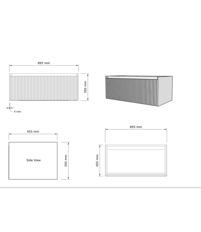 Gliss Design Wastafelonderkast Ribbelfront Zwart Veneer 90 cm 1 lade Timotheus
