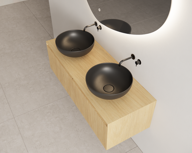 Timotheus Wastafelonderkast Ribbelfront Castle Brown 120 cm 2 lades Timotheus Wastafelonderkast Ribbelfront Castle Brown 120 cm 2 lades