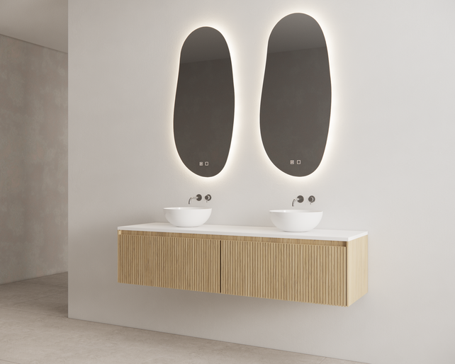 Timotheus Wastafelonderkast Ribbelfront Castle Brown 180 cm 2 lades