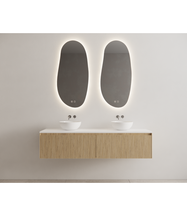 GLISS DESIGN Timotheus Wastafelonderkast Ribbelfront Castle Brown 180 cm 2 lades