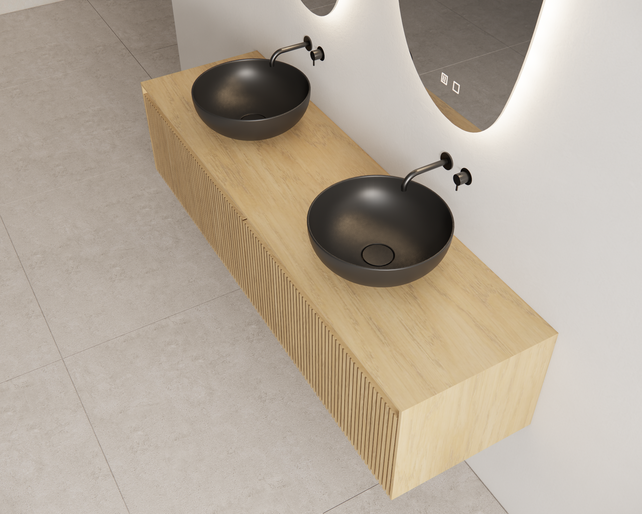 Timotheus Wastafelonderkast Ribbelfront Castle Brown 180 cm 2 lades