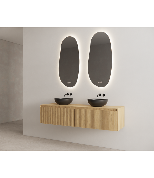 GLISS DESIGN Timotheus Wastafelonderkast Ribbelfront Castle Brown 180 cm 2 lades