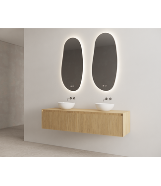 GLISS DESIGN Timotheus Wastafelonderkast Ribbelfront Castle Brown 200 cm 2 lades