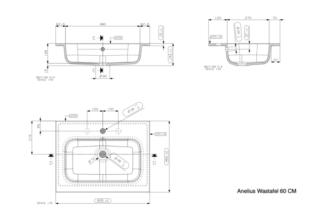 Gliss Anelius Badkamermeubel met Wastafel Sonoma Brown 60cm