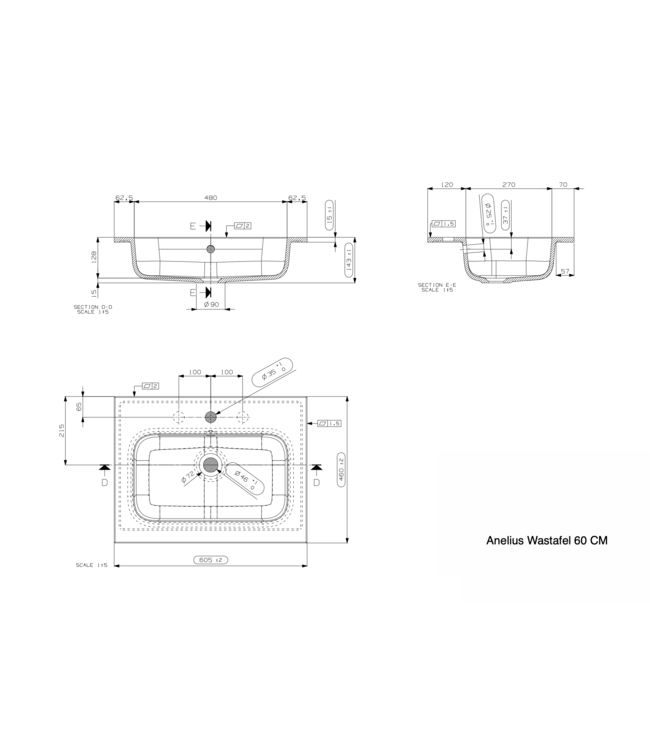 Gliss Anelius Badkamermeubel excl. Wastafel Sonoma Brown 60cm
