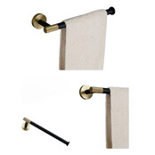 Toilet Accessoires set Ribbed Lux Zwart & Goud Toiletborstelhouder Reserverolhouder Toiletrolhouder  handdoekhaak