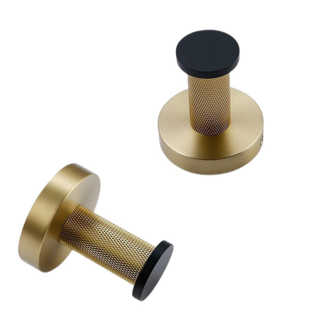 Toilet Accessoires set Ribbed Lux Zwart & Goud Toiletborstelhouder Reserverolhouder Toiletrolhouder  handdoekhaak