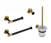 Toilet Accessoires set Ribbed Lux Zwart & Goud Toiletborstelhouder Reserverolhouder Toiletrolhouder  handdoekhaak
