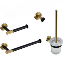 Toilet Accessoires set Ribbed Lux Zwart & Goud Toiletborstelhouder Reserverolhouder Toiletrolhouder  handdoekhaak