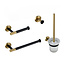 Toilet Accessoires set Ribbed Lux Zwart & Goud Toiletborstelhouder Reserverolhouder Toiletrolhouder handdoekhaak