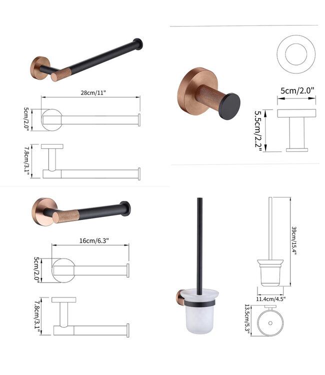 Toilet Accessoires set Ribbed Lux Geborsteld Goud Toiletborstelhouder Reserverolhouder Toiletrolhouder handdoekhaak