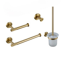 Toilet Accessoires set Ribbed Lux Geborsteld Goud Toiletborstelhouder Reserverolhouder Toiletrolhouder handdoekhaak