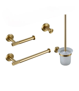 SANI-SUPPLY Toilet Accessoires set Ribbed Lux Geborsteld Goud Toiletborstelhouder Reserverolhouder Toiletrolhouder handdoekhaak