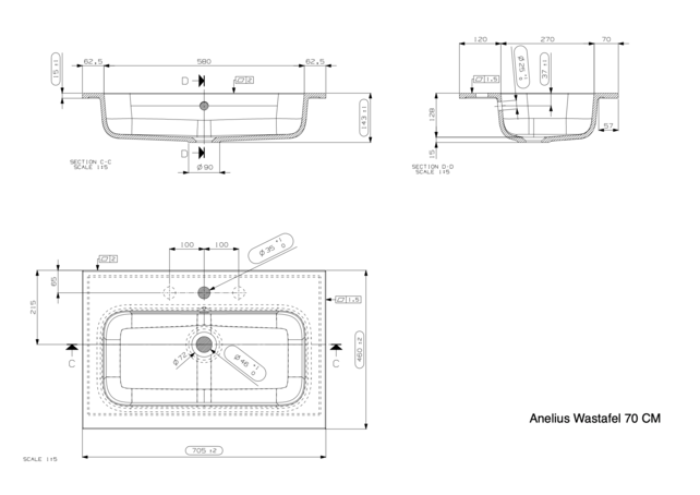 Gliss Anelius Badkamermeubel excl. Wastafel Sonoma Brown 70cm