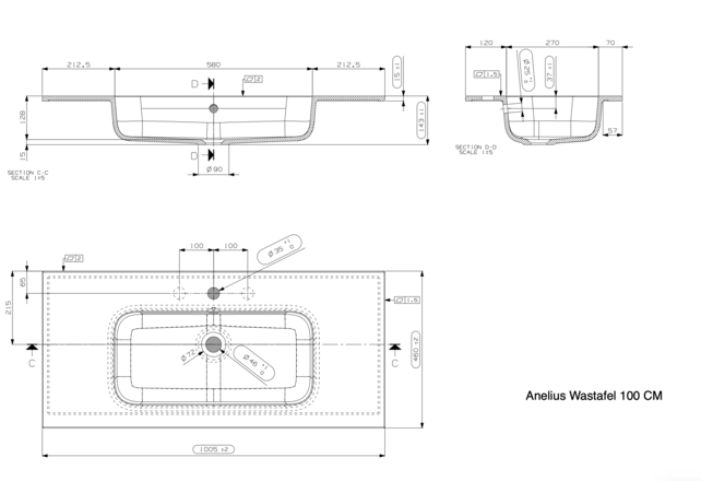 Gliss Anelius Badkamermeubel excl. Wastafel Sonoma Brown 100cm