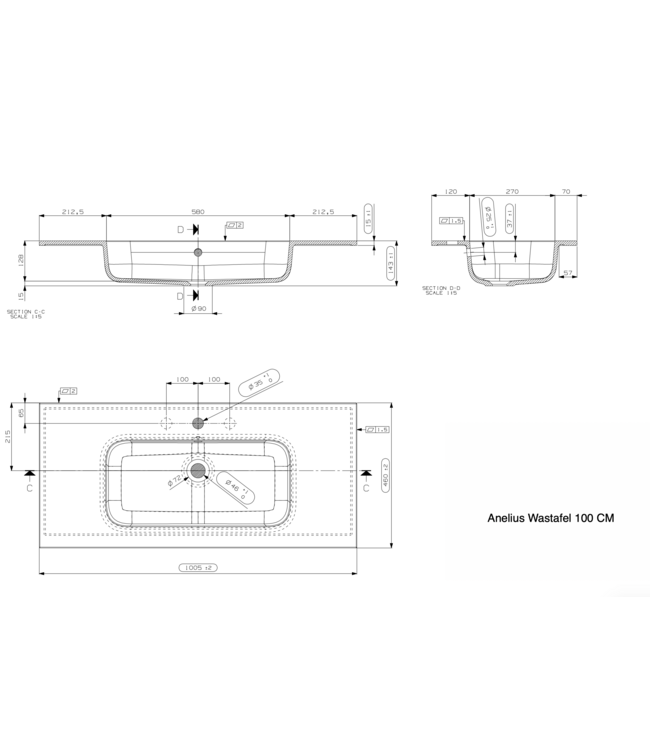 GLISS DESIGN Gliss Anelius Badkamermeubel excl. Wastafel Sonoma Brown 100cm