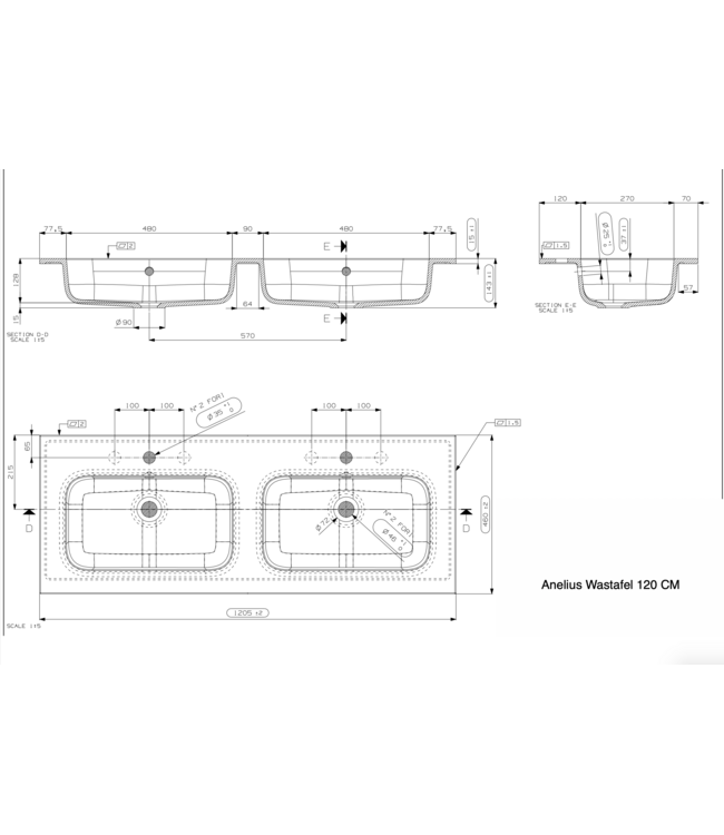 Gliss Anelius Badkamermeubel excl. Wastafel Sonoma Brown 120cm