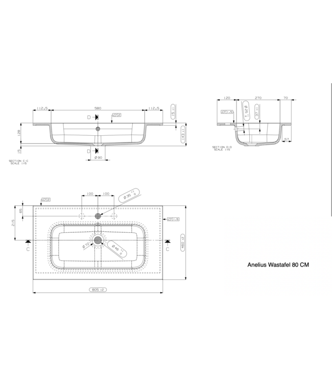 GLISS DESIGN Gliss Anelius Badkamermeubel excl. Wastafel Natural Oak 80cm