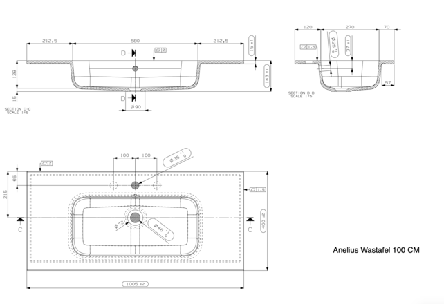 Gliss Anelius Badkamermeubel met Wastafel Natural Oak 100cm