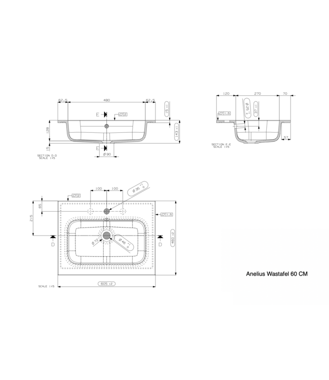 Gliss Anelius Badkamermeubel excl. Wastafel Grey Oak 60cm
