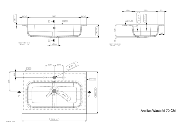 Gliss Anelius Badkamermeubel excl. Wastafel Grey Oak 70cm