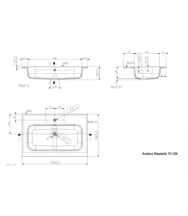 GLISS DESIGN Gliss Anelius Badkamermeubel excl. Wastafel Grey Oak 70cm