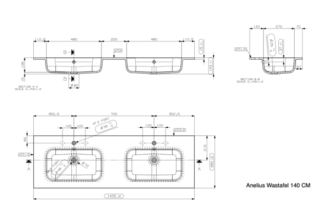 Gliss Anelius Badkamermeubel excl. Wastafel Grey Oak 140cm