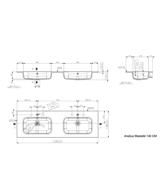 Gliss Anelius Badkamermeubel excl. Wastafel Grey Oak 140cm