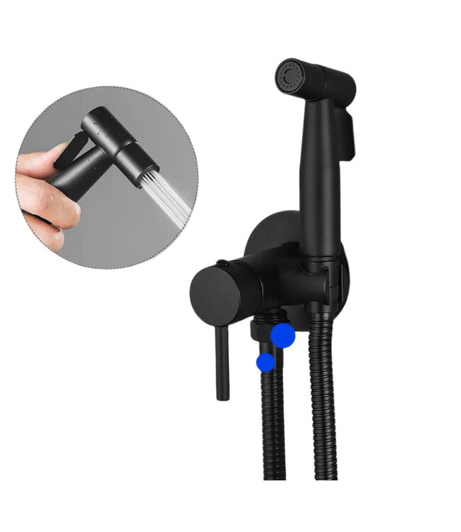 Bidetkraan Toilet Koud - Zwart RVS met Handdouche Doucheslang 120cm