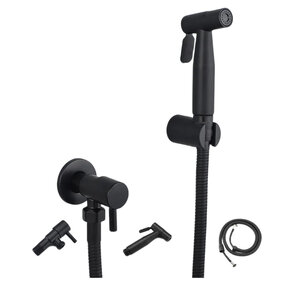 Bidetkraan Toilet Koud - Zwart RVS met Handdouche Doucheslang 120cm