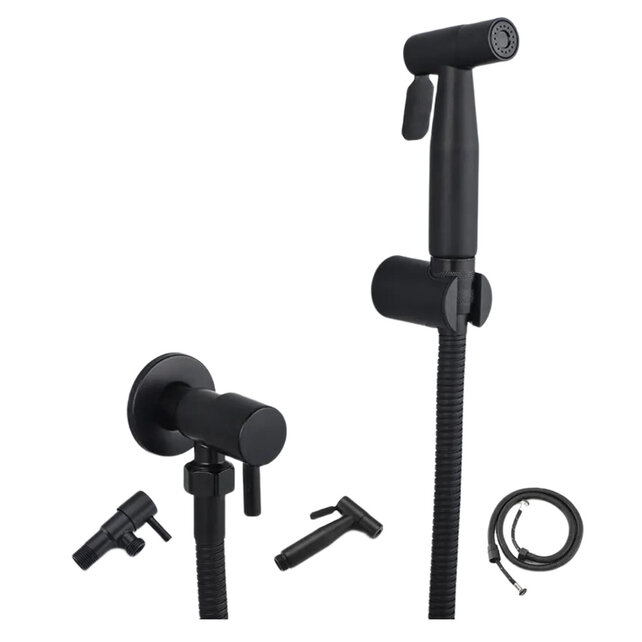 Bidetkraan Toilet Koud - Zwart RVS met Handdouche Doucheslang 120cm