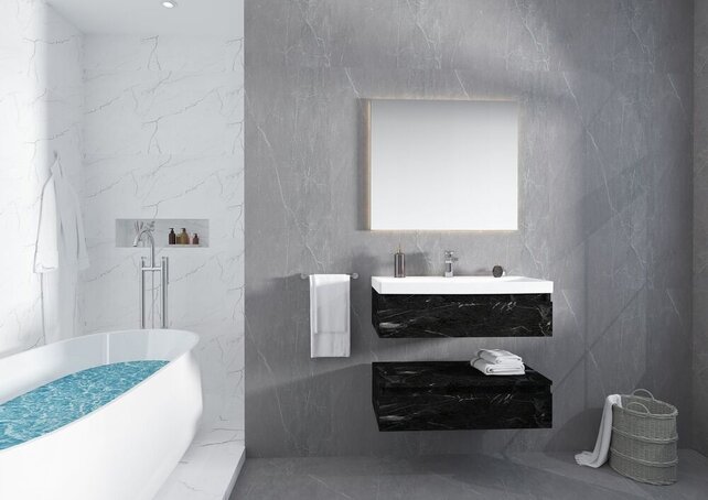 Wastafelonderkast Venus 80x40 cm Zwart Marmer met 2 lades