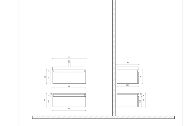 Wastafelonderkast Venus 60x40 cm Zwart Marmer met 2 lades