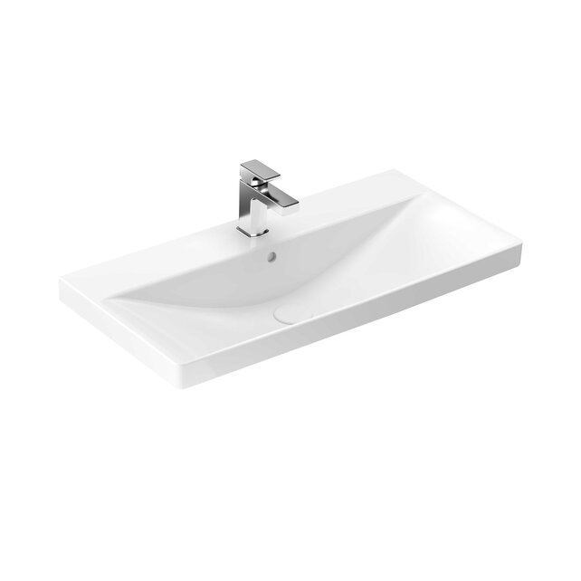 Wastafel Alba 81x40x6 cm Glans Wit Keramiek met kraangat Wastafel Alba 81x40x6 cm Glans Wit Keramiek met kraangat