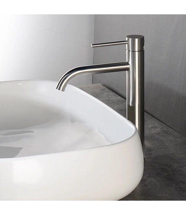 Wastafelkraan Elegante RVS - Geborsteld Hoog