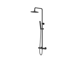 Opbouw Regendoucheset Donna Rond Mat Zwart Regendouche 20cm Thermostaatkraan Glijstang Handdouche