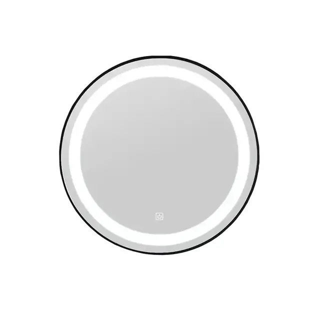 Badkamerspiegel Rond New Wonder Zwart 60cm LED-verlichting touch schakelaar met spiegelverwarming anti-condens Badkamerspiegel Rond New Wonder Zwart 60cm LED-verlichting touch schakelaar met spiegelverwarming anti-condens