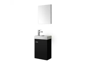 WC Kastje Dahlia Mat Zwart Compleet Set met Spiegel en fontein kraangat Links / Rehts 40x22x60cm