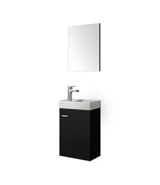 FABRIECIO WC Kastje Dahlia Mat Zwart Compleet Set met Spiegel en fontein kraangat Links / Rehts 40x22x60cm