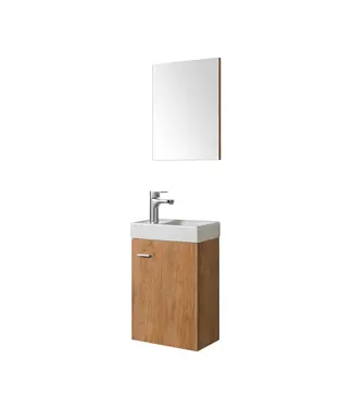 FABRIECIO WC Kastje Dahlia Eiken Mat Compleet Set met Spiegel en fontein kraangat Links / Rehts 40x22x60cm