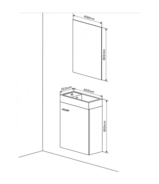 FABRIECIO WC Kastje Dahlia Natural Oak Compleet Set met Spiegel en fontein kraangat Links / Rehts 40x22x60cm