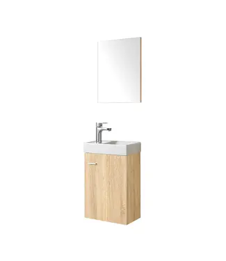 FABRIECIO WC Kastje Dahlia Natural Oak Compleet Set met Spiegel en fontein kraangat Links / Rehts 40x22x60cm