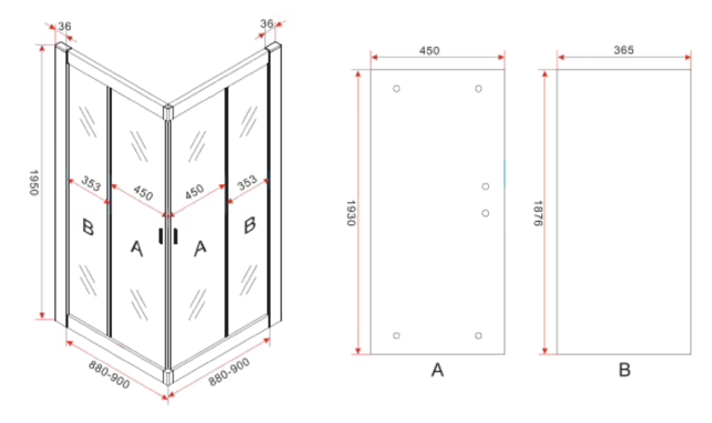 Douchecabine Donna 90x90cm Mat Zwart 195cm Creavit Aloni Helder Glas 6mm Veiligheidsglas Nano Coating Schuifdeur Hoekinstap Vierkant aluminium Profiel
